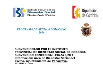 Subvención concedida para Ayuda a Domicilio año 2016