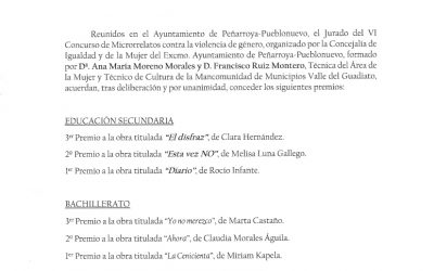 ACTA DEL FALLO DEL JURADO DEL VI CONCURSO DE MICRORRELATOS CONTRA LA VIOLENCIA DE GÉNERO