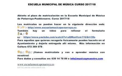 INFORMACIÓN ESCUELA MUNICIPAL DE MÚSICA CURSO 2017-18