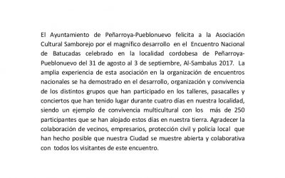 NOTA DE PRENSA DEL AYUNTAMIENTO DE PEÑARROYA-PUEBLONUEVO AL- SAMBALUS 2017