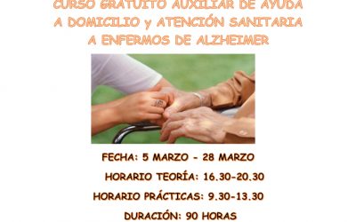 CURSO GRATUITO AUXILIAR DE AYUDA A DOMICILIO Y ATENCIÓN SANITARIA A ENFERMOS DE ALZHEIMER.