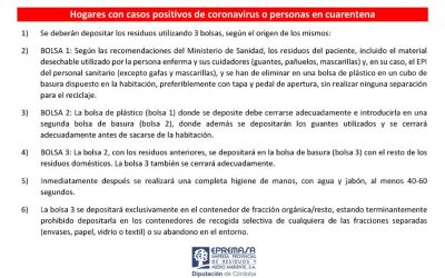 RECOMENDACIONES DE GESTIÓN DE RESIDUOS DOMICILIARIOS PARA HOGARES CON CASOS POSITIVOS DE CORONAVIRUS O CUARENTENA.