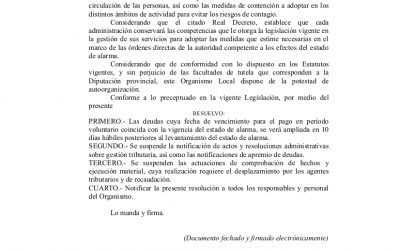 Resolucion de Alcaldia Aplazamiento Pagos Impuestos Municipales