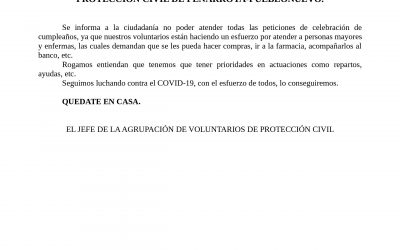 COMUNICADO DE LA AGRUPACIÓN DE VOLUNTARIOS DE PROTECCIÓN CIVIL DE PEÑARROYA-PUEBLONUEVO.