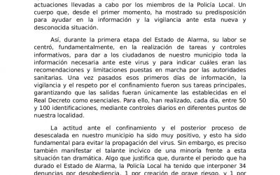 Balance de actuaciones de la Policía Local durante el Estado de Alarma