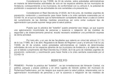 BANDO PROHIBICIÓN DE LA PRÁCTICA DEL BOTELLON