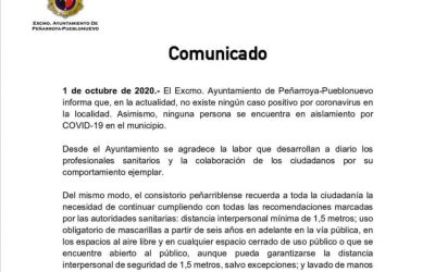 COMUNICADO EXCMO. AYTO. PEÑARROYA-PUEBLONUEVO SITUACIÓN COVID-19