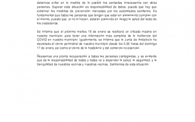 Situación COVID-19 Peñarroya-Pueblonuevo 16 Enero 2021