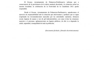 Suspensión de actividades en conmemoración de las Fiestas de la Candelaria 2021