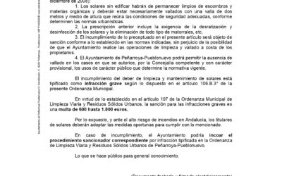 Bando sobre limpieza y adecentamiento de solares 2023